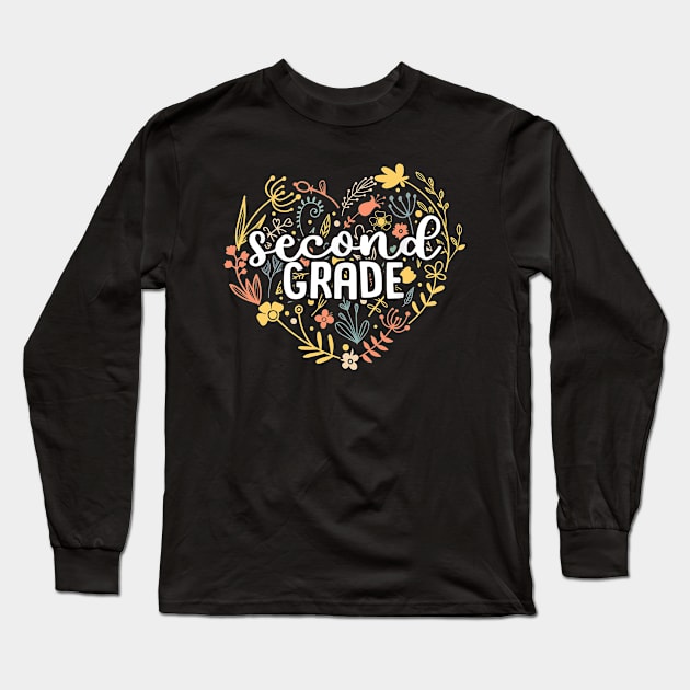 Second Grade Floral Heart Back To School Long Sleeve T-Shirt by Marcelo Nimtz